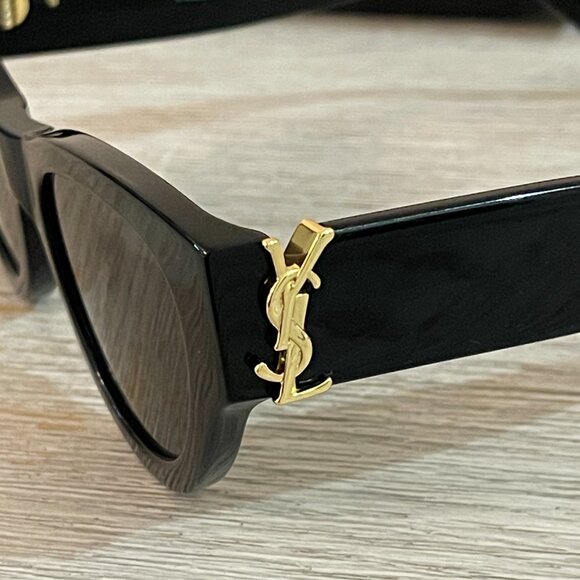 New Saint Laurent Cateye Sunglasses Black Gold YSL with Case Box - Picture 4 of 9